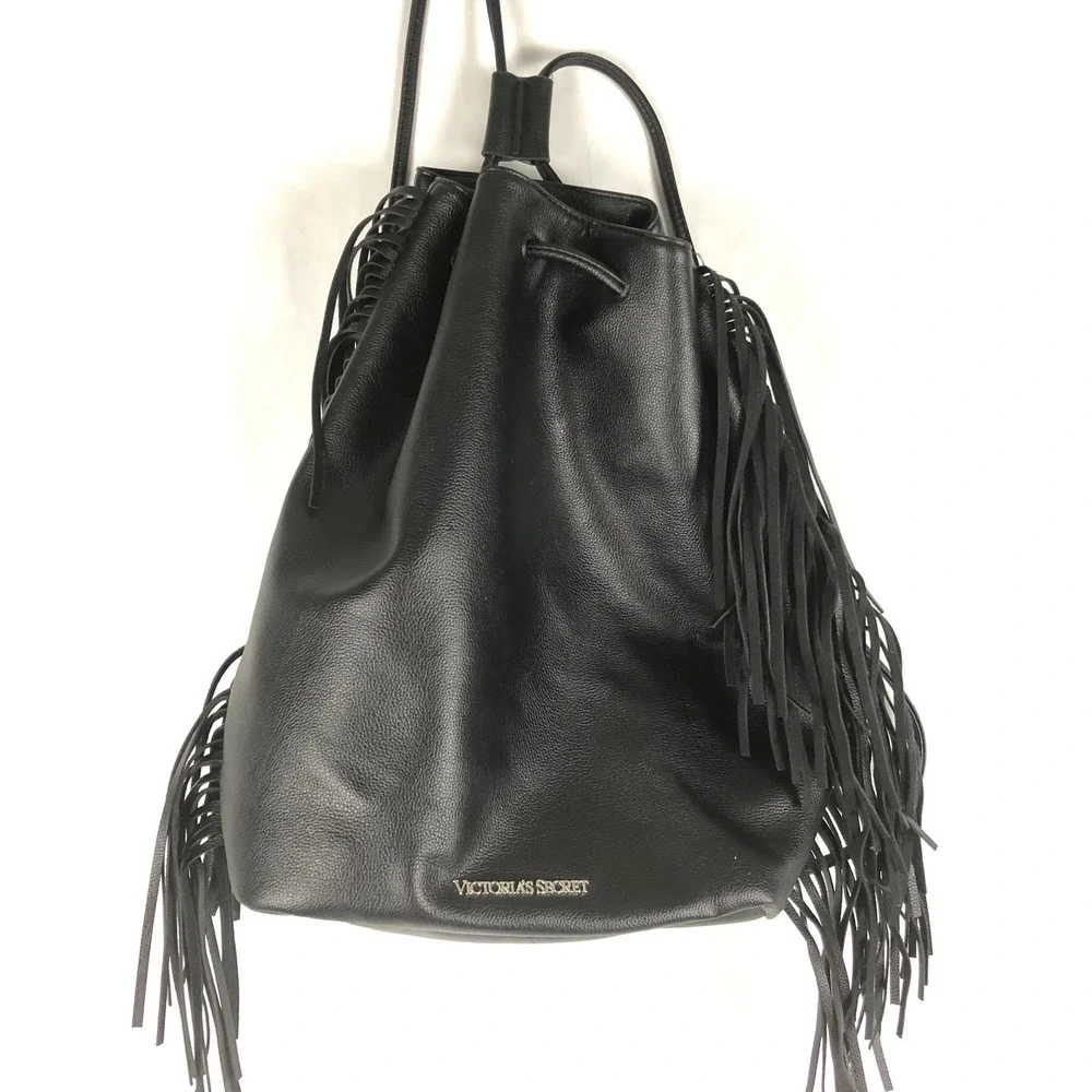 Victorias Secret‎ Backpack Womens Fringe Black Faux Leather J